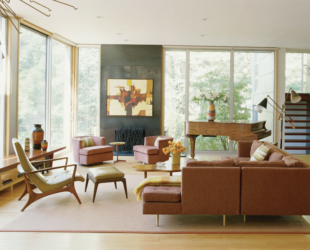 rustic living room with retro sofa