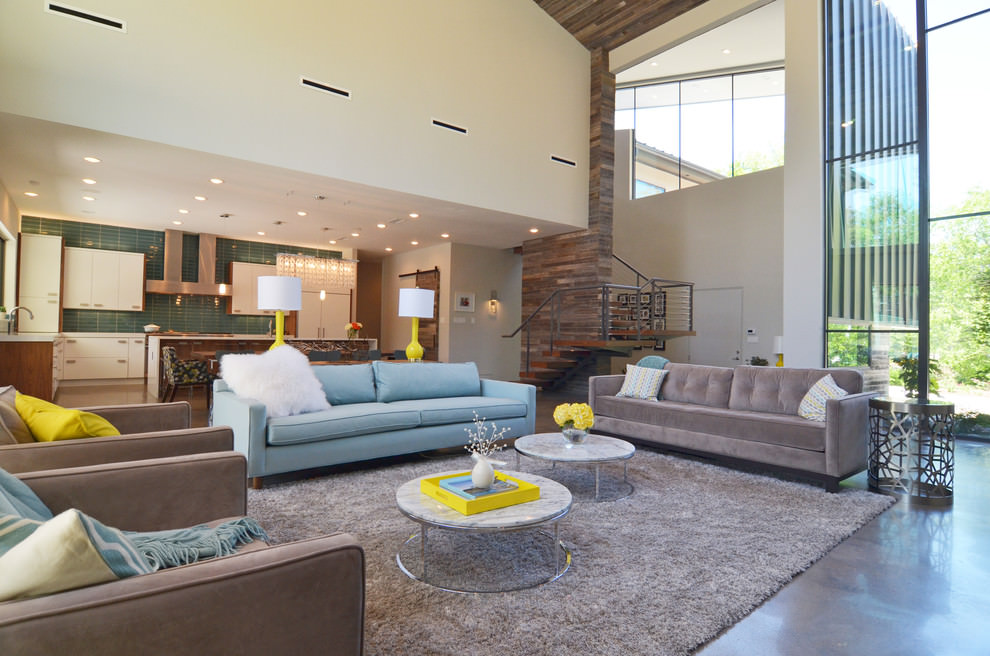 large living room with retro sofa designs