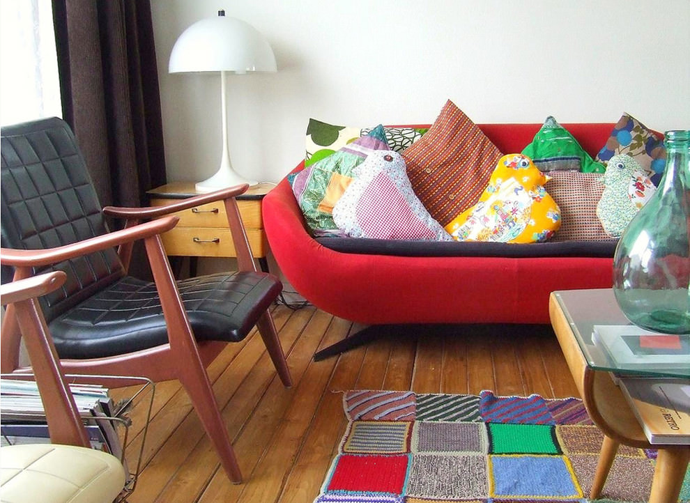 red sofa design in kids living room