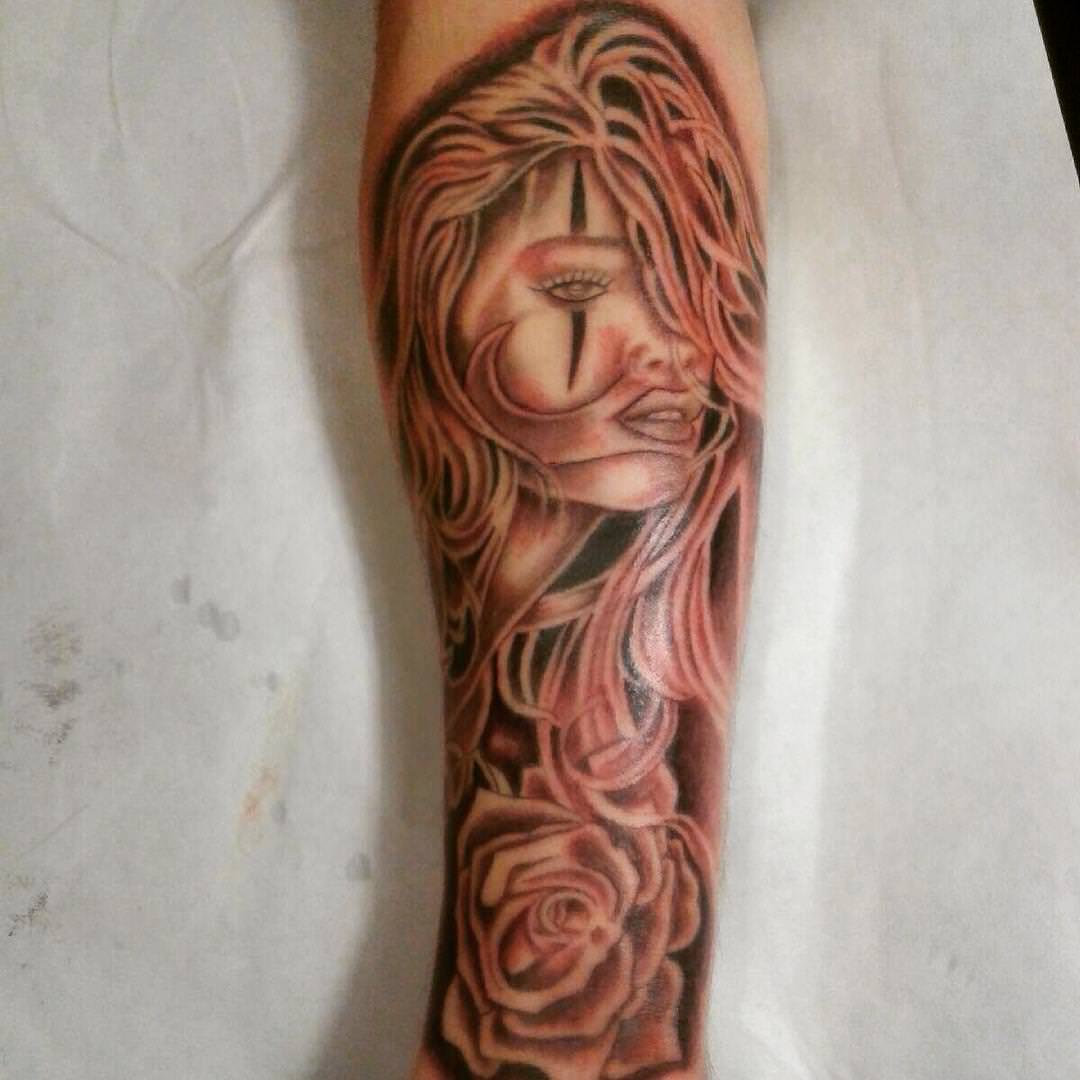 girl forearm sleeve tattoo