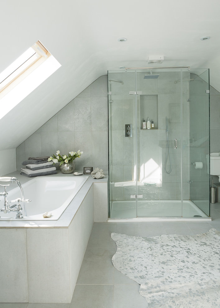 glassy attic bathroom design