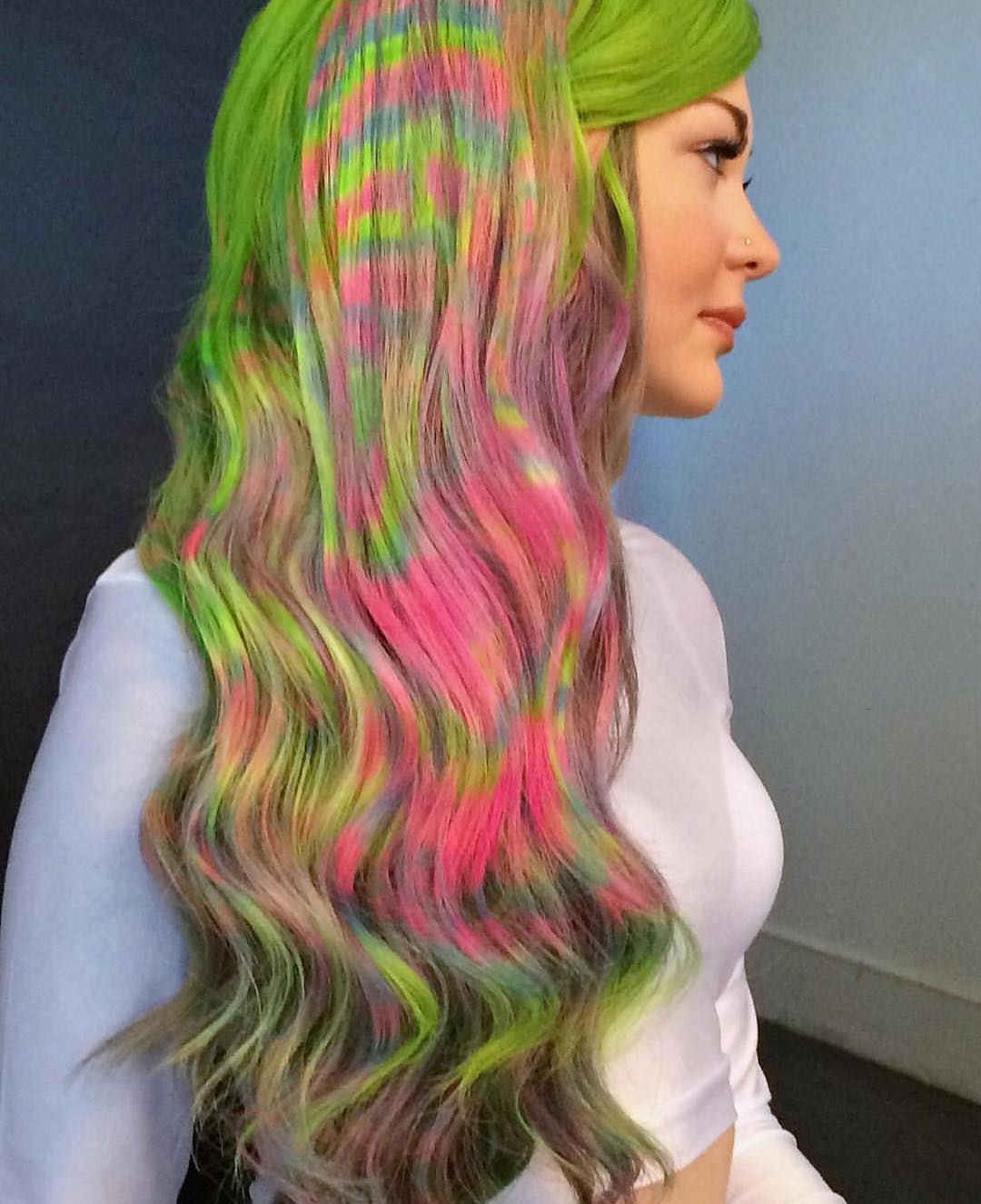 colorful long curly hair