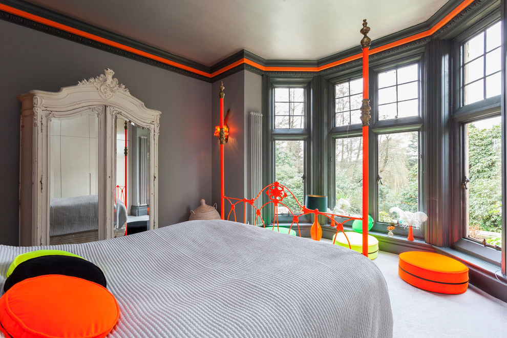 eclectic orange strips in bedroom design