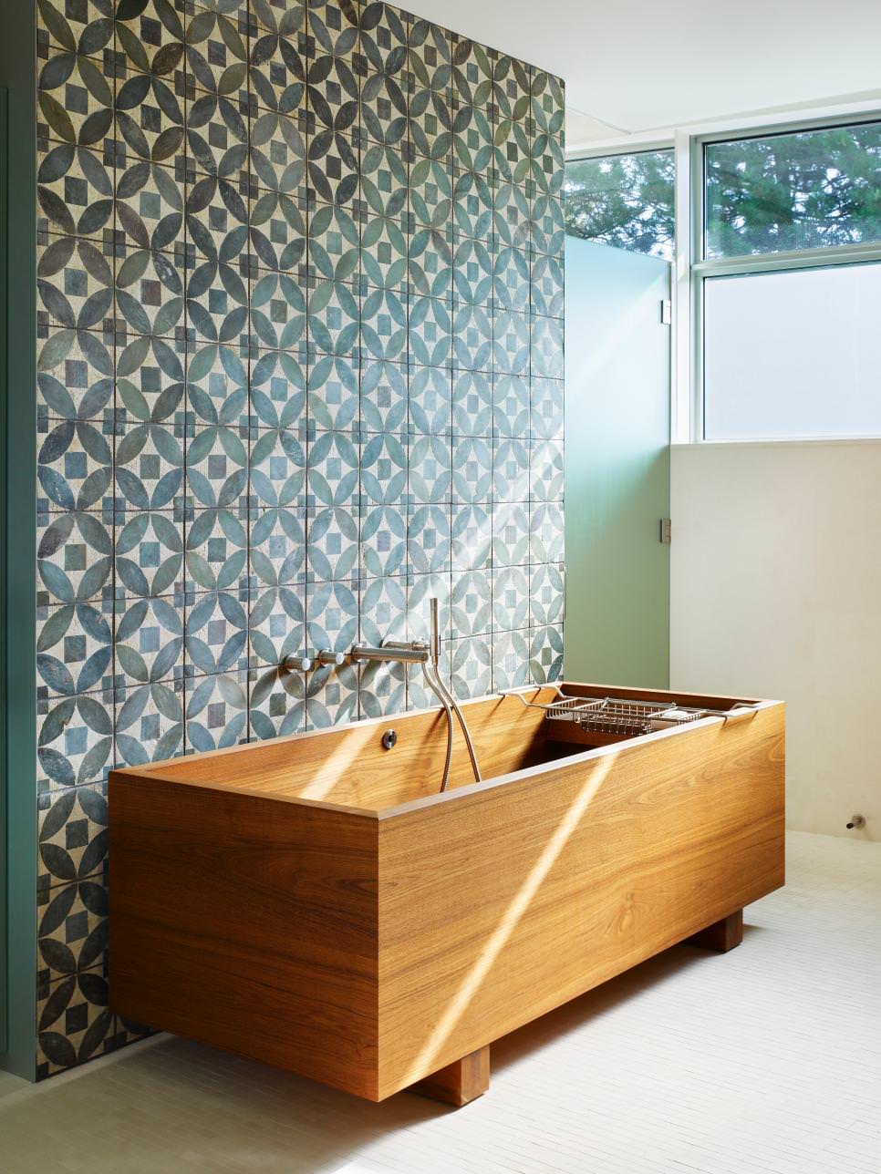 modern wooden bathtub
