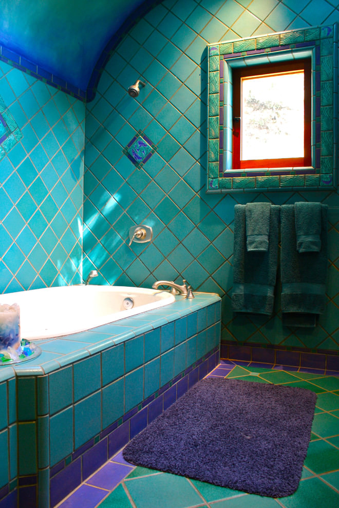eclectic bathroom with turquoise