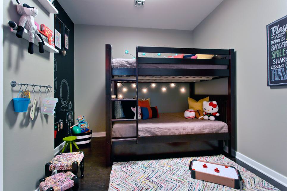 neutral contemporary kids bedroom with bunk bed