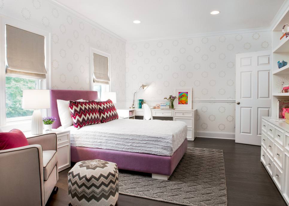 sophisticated girls room with lilac bed
