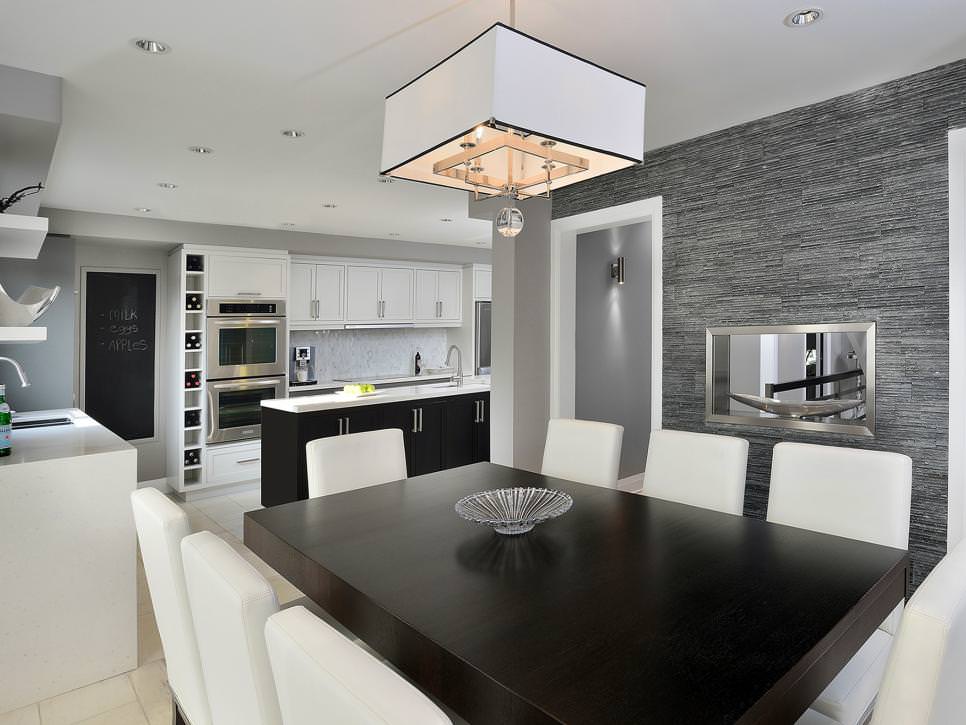 modern l dining room with metallic textured 