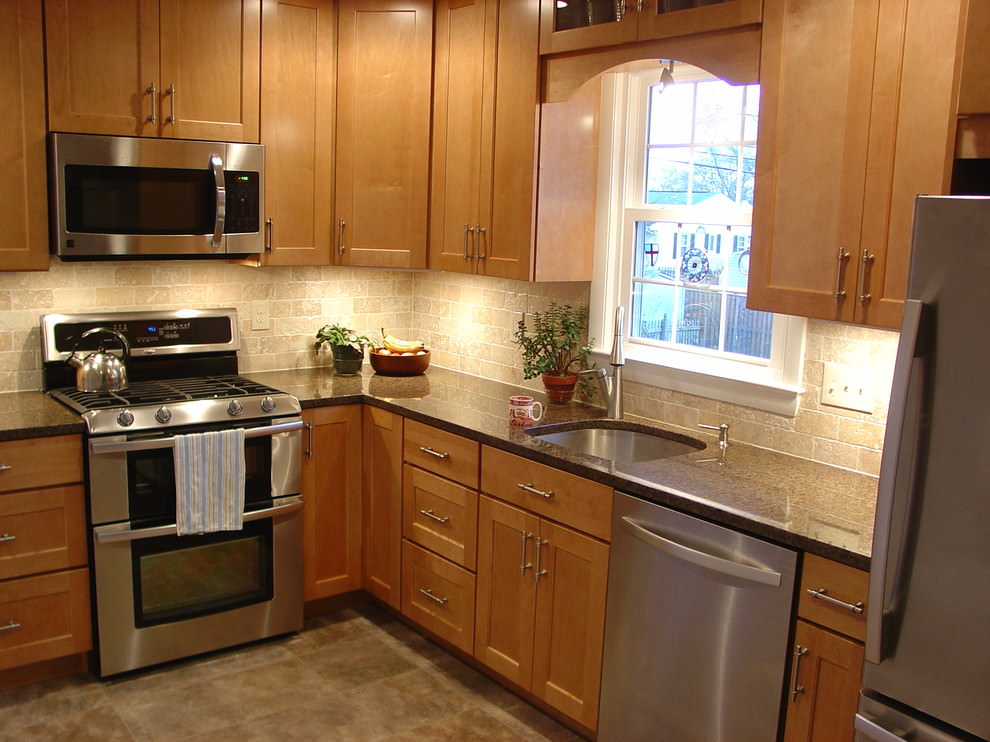 traditional brown l shaped kitchen design