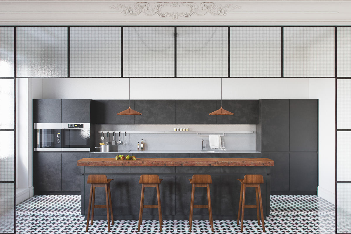 tiled contemporary kitchen design