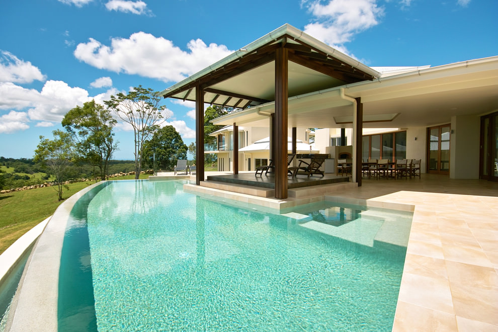 tropical pool patio roof design