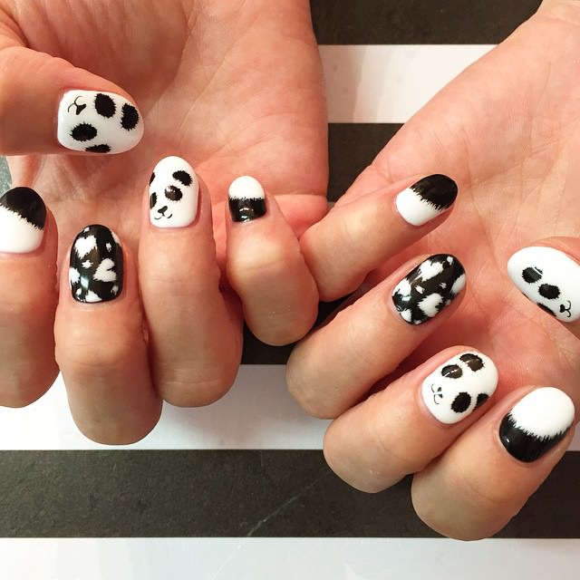 black white animal nail design