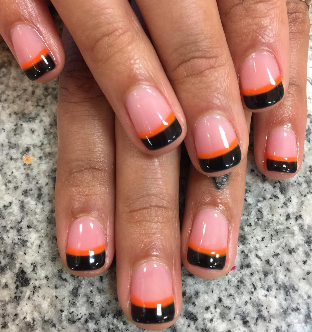 orange black tip nail design