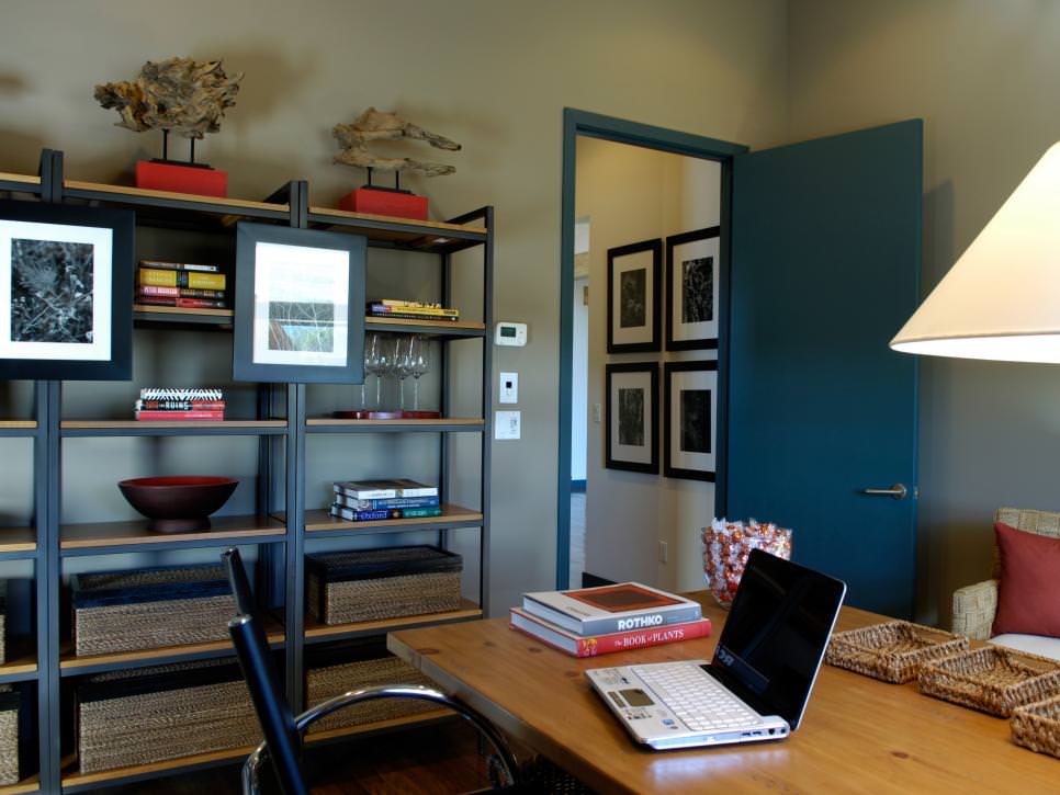 home office with structured shelving