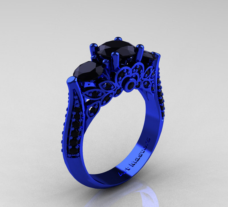 blue plated 3 stone ring
