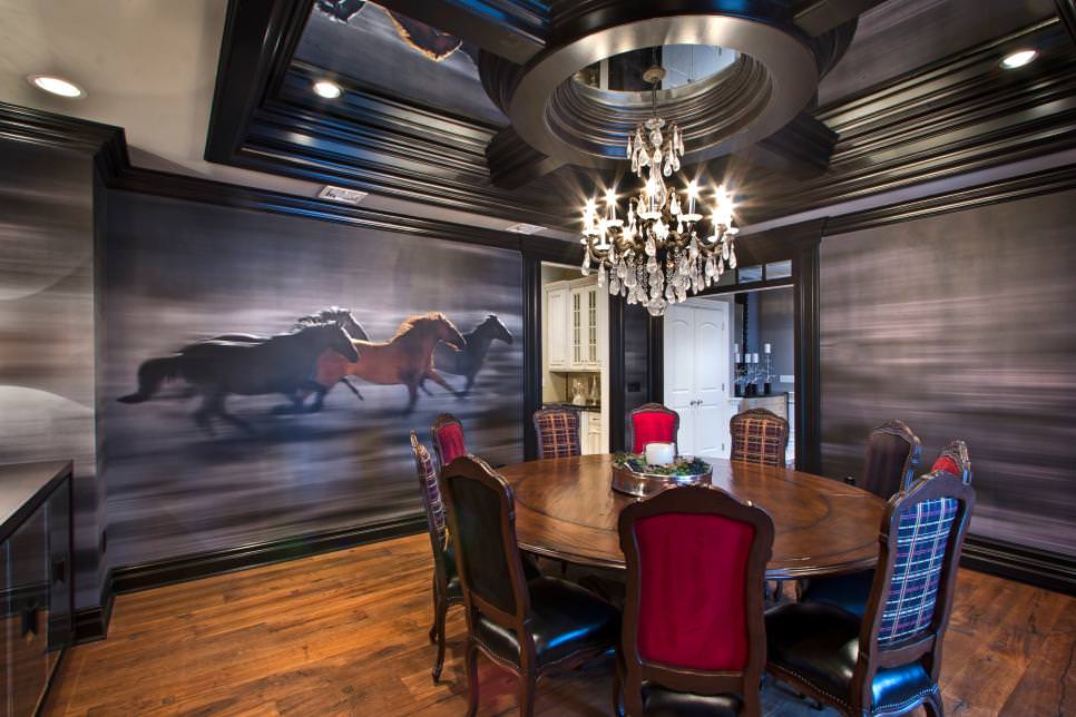 dining room with running horses wall decor