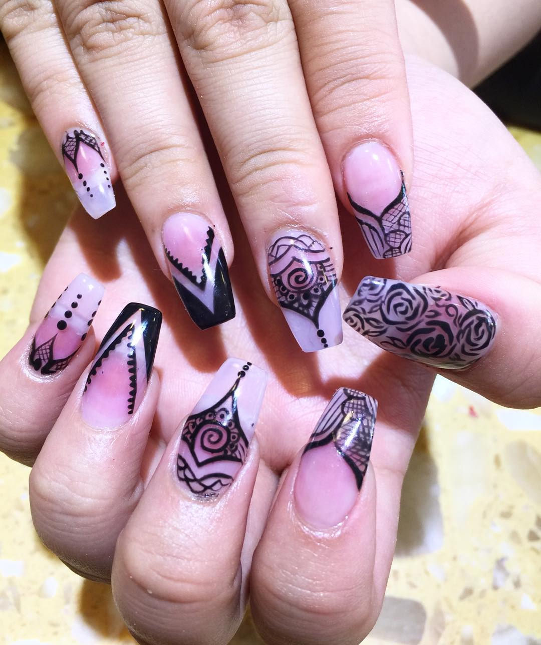 designed rose nails