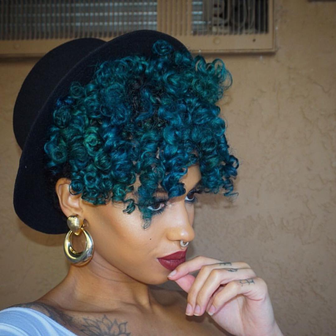 blue colored hairstyle