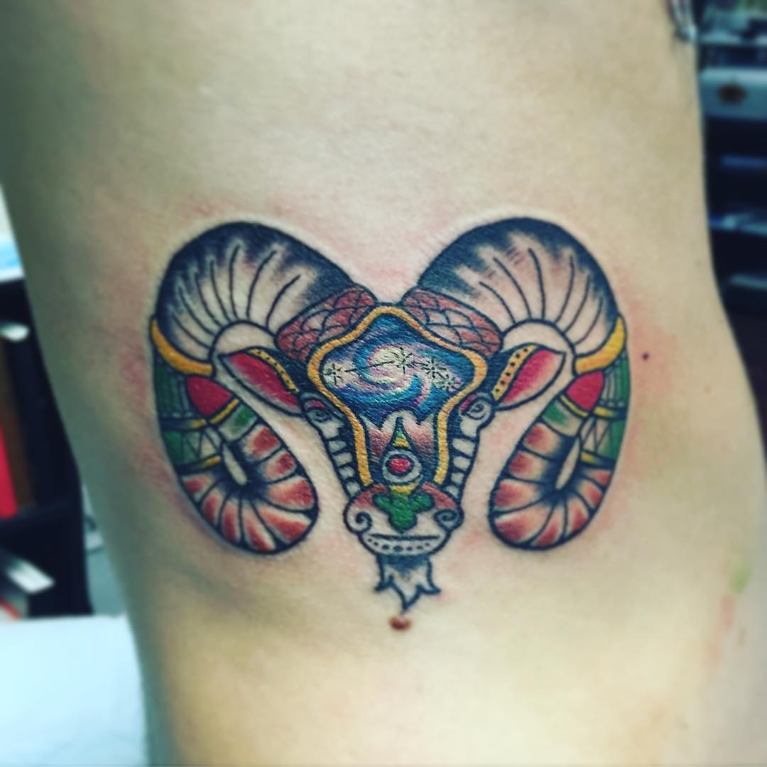 trendy color aries tattoo