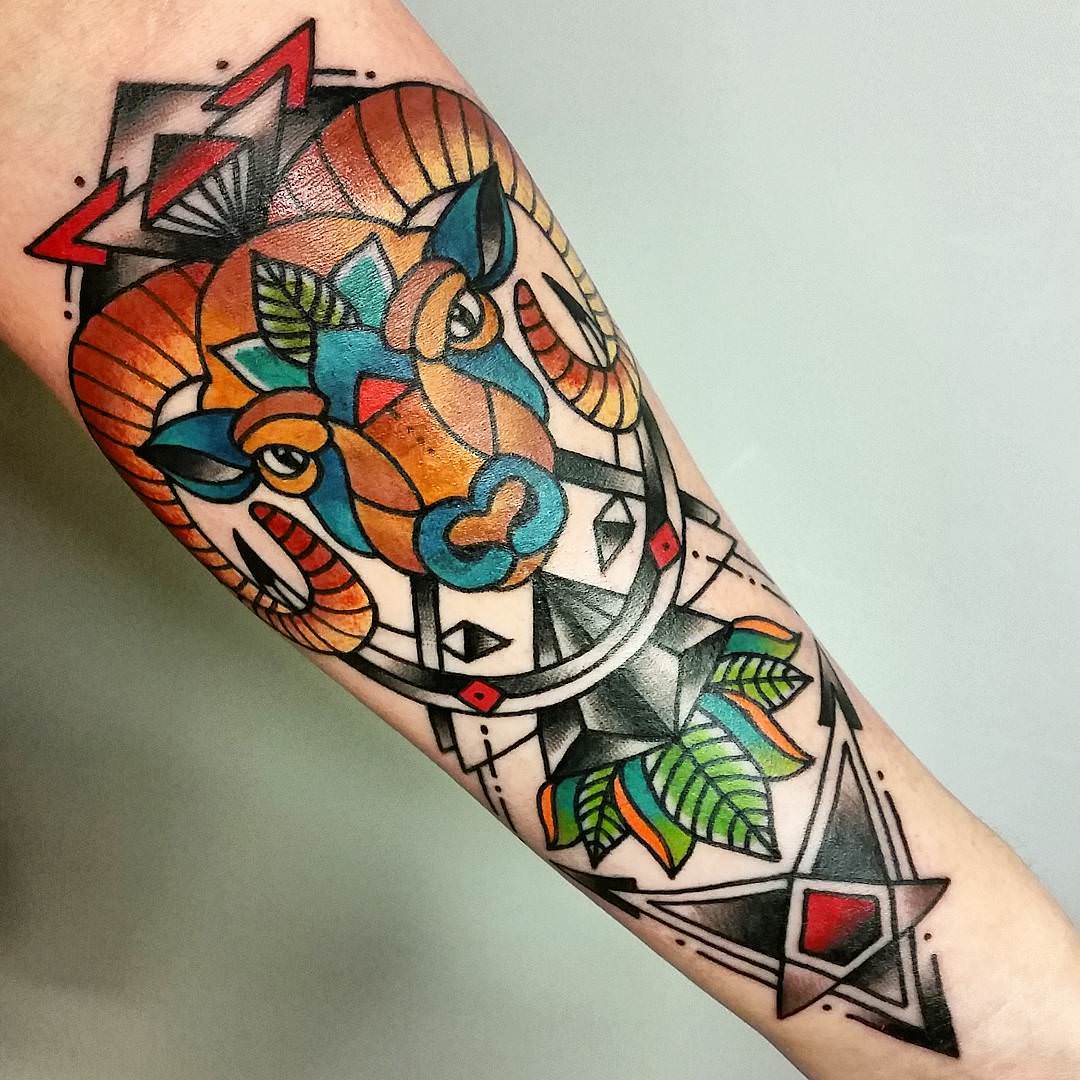 colorful aries tattoo