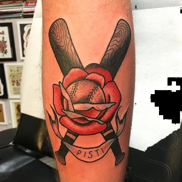 rose flower with baseball tattoo