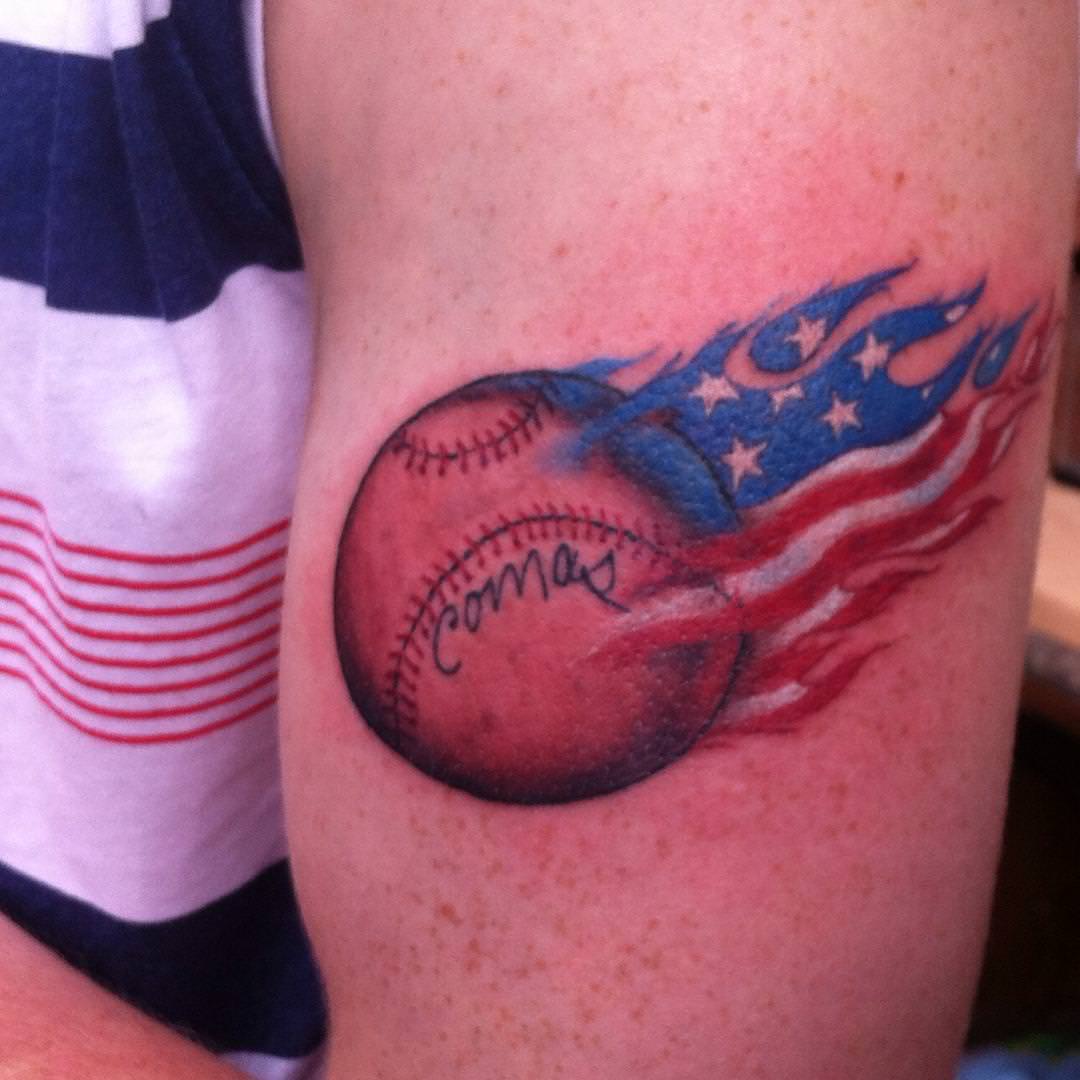 flag baseball tattoo