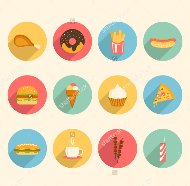 colorful food flat design icons
