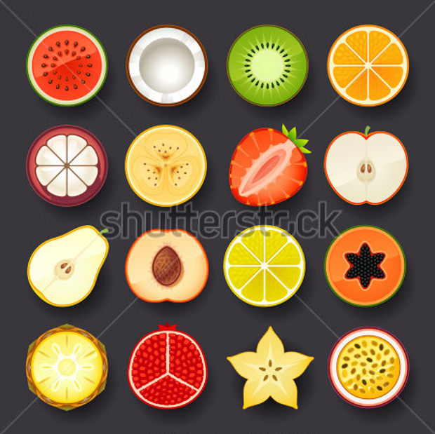 tasty fruit icon set