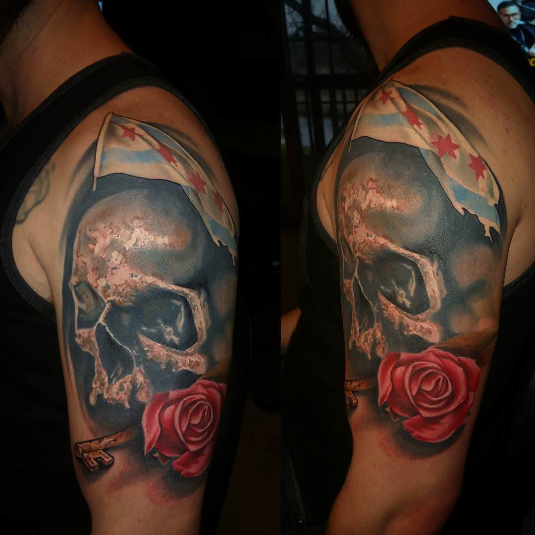 rose sleeve tattoo for men
