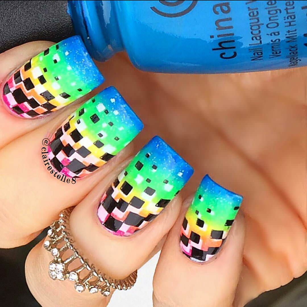 checkered rainbow nails