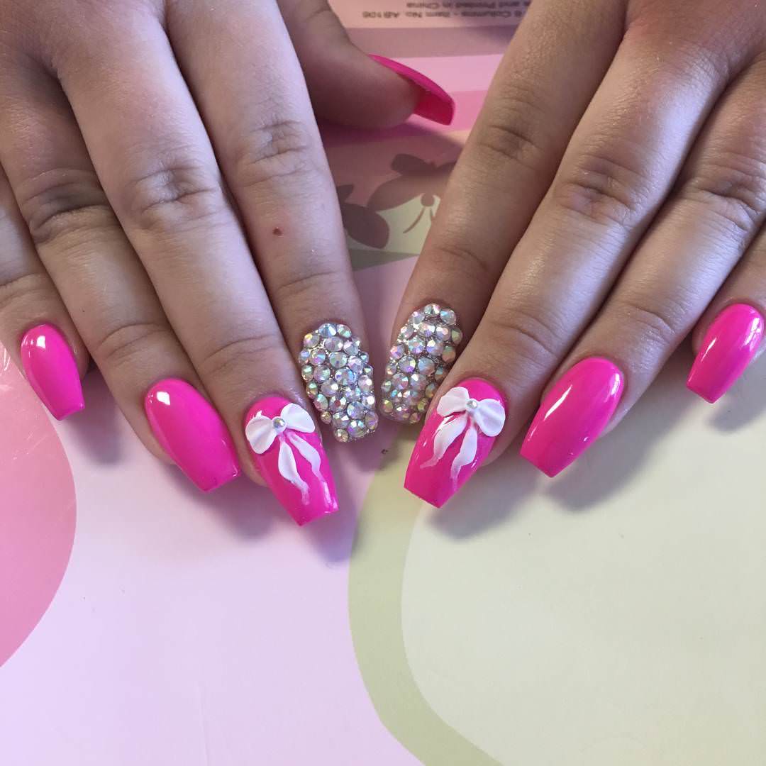 pink bow nails