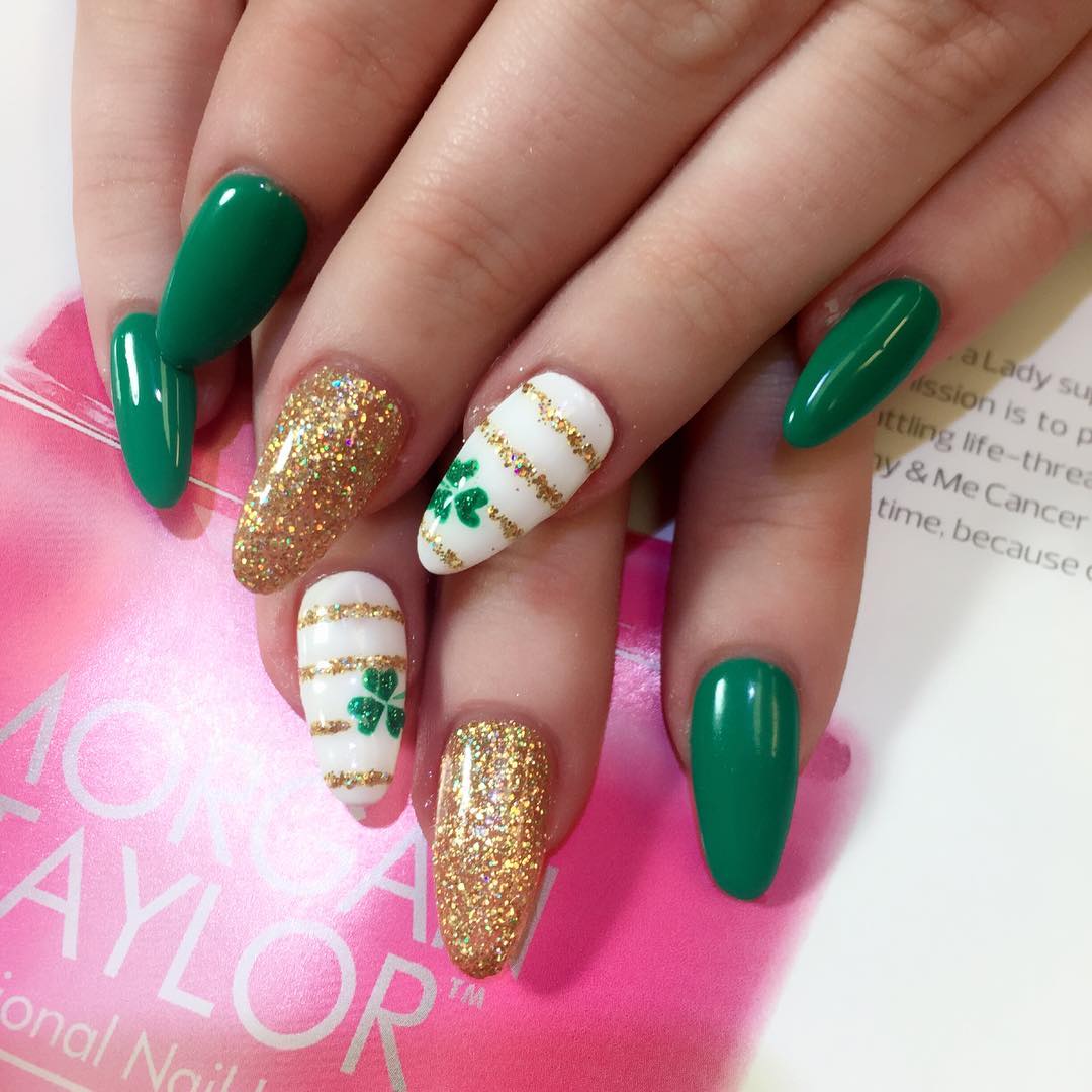green colored fancy nail design