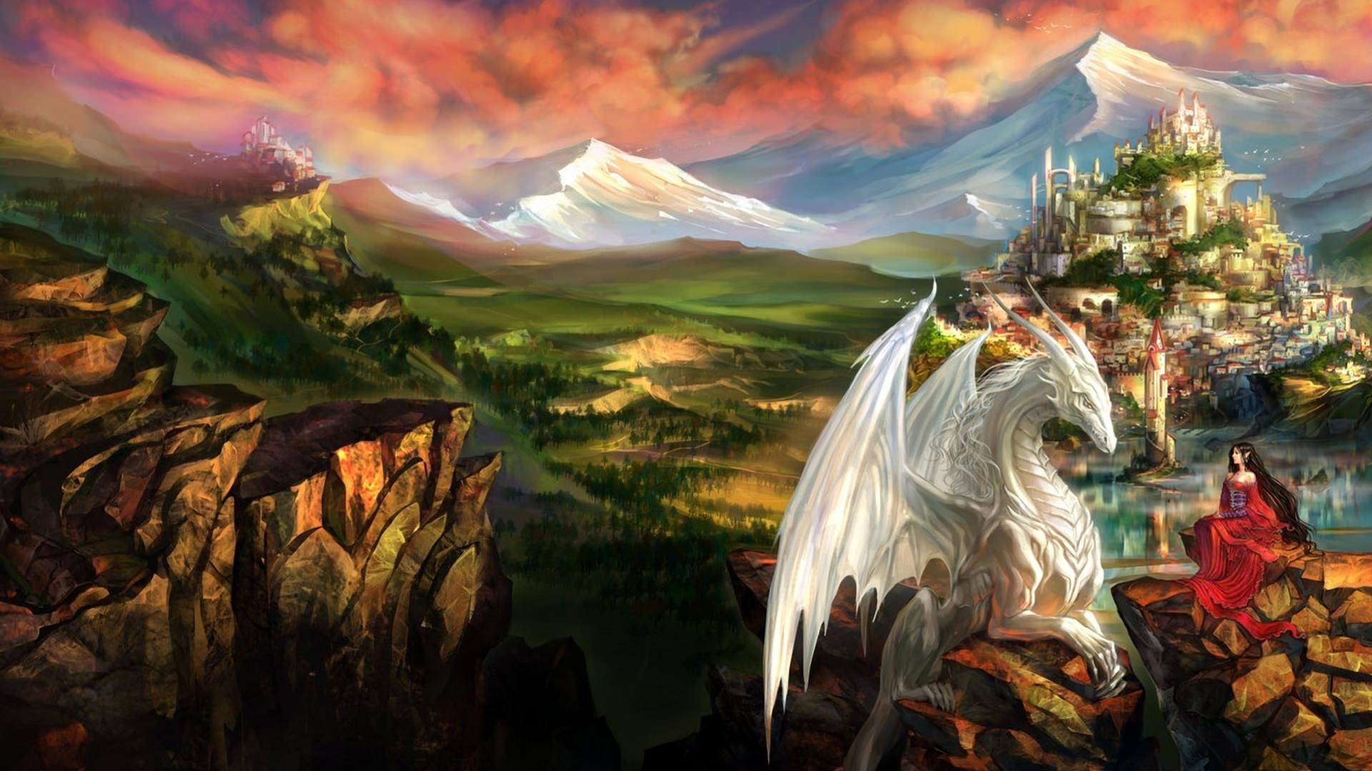 princess mountain landscape with dragon wallpaper