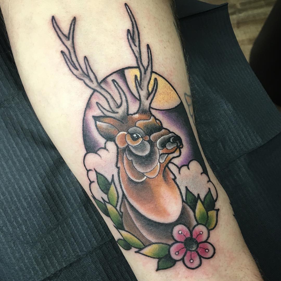 multi color deer tattoo