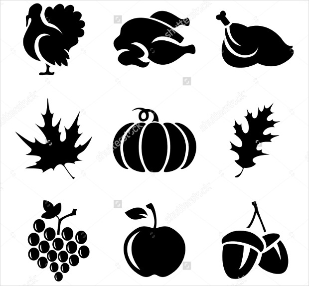 set of thanksgiving black icons