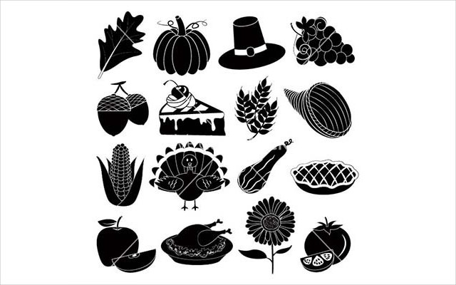 black icons on white background of thanksgiving