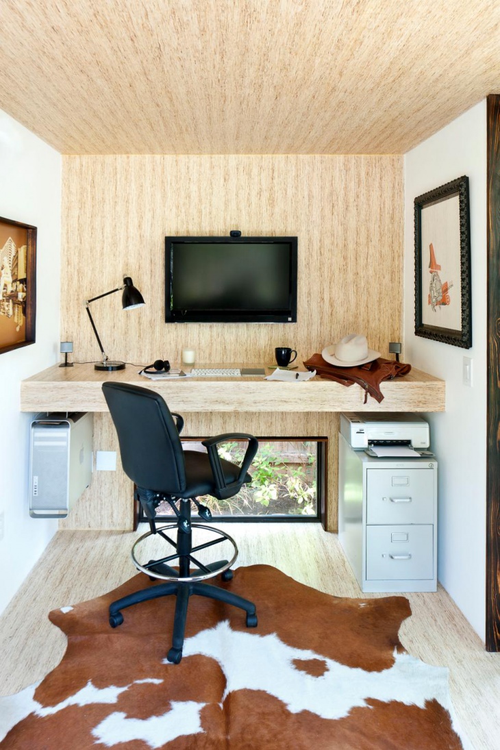 small home office with built in desk