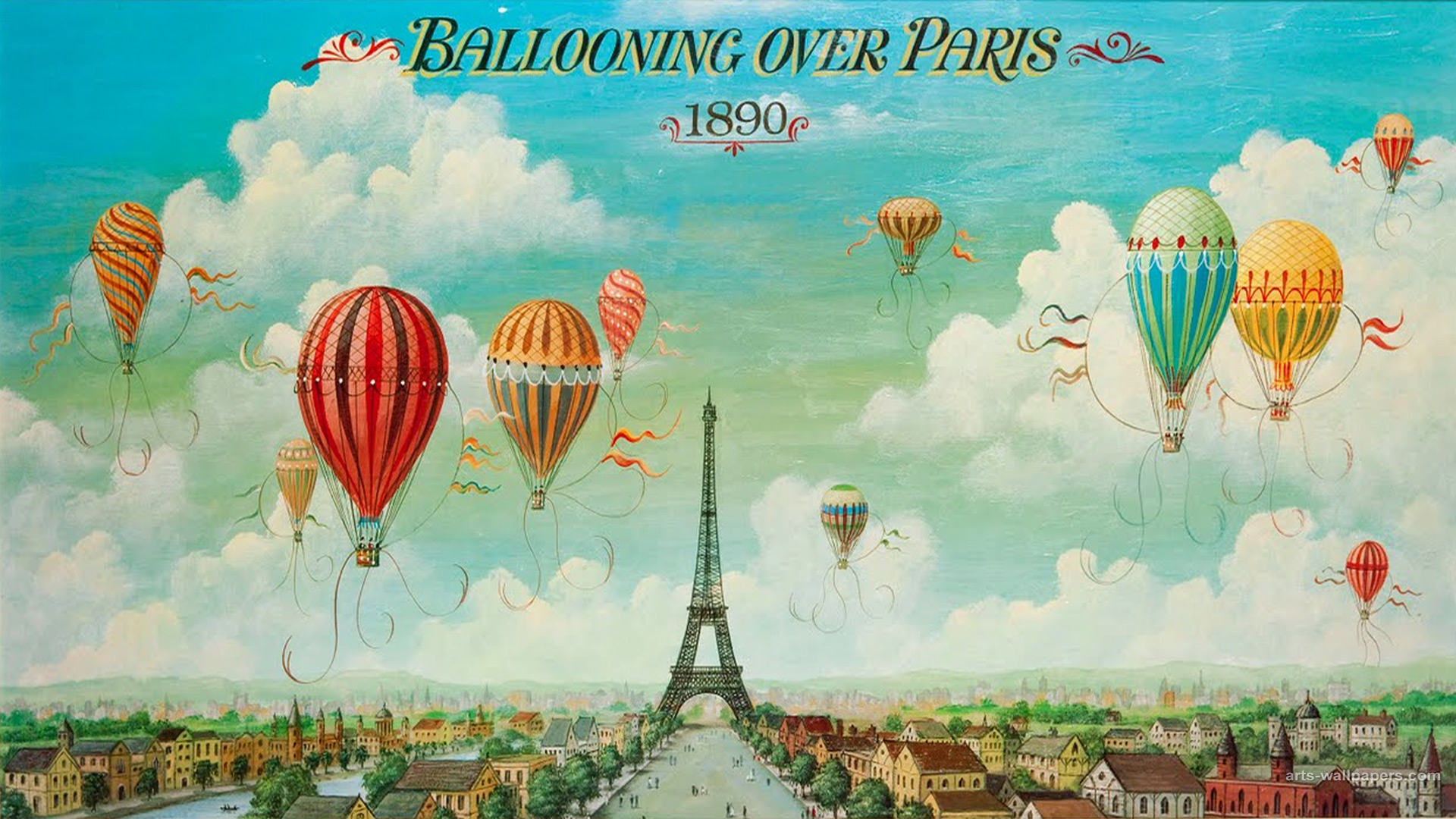 retro style paris with balloons art background