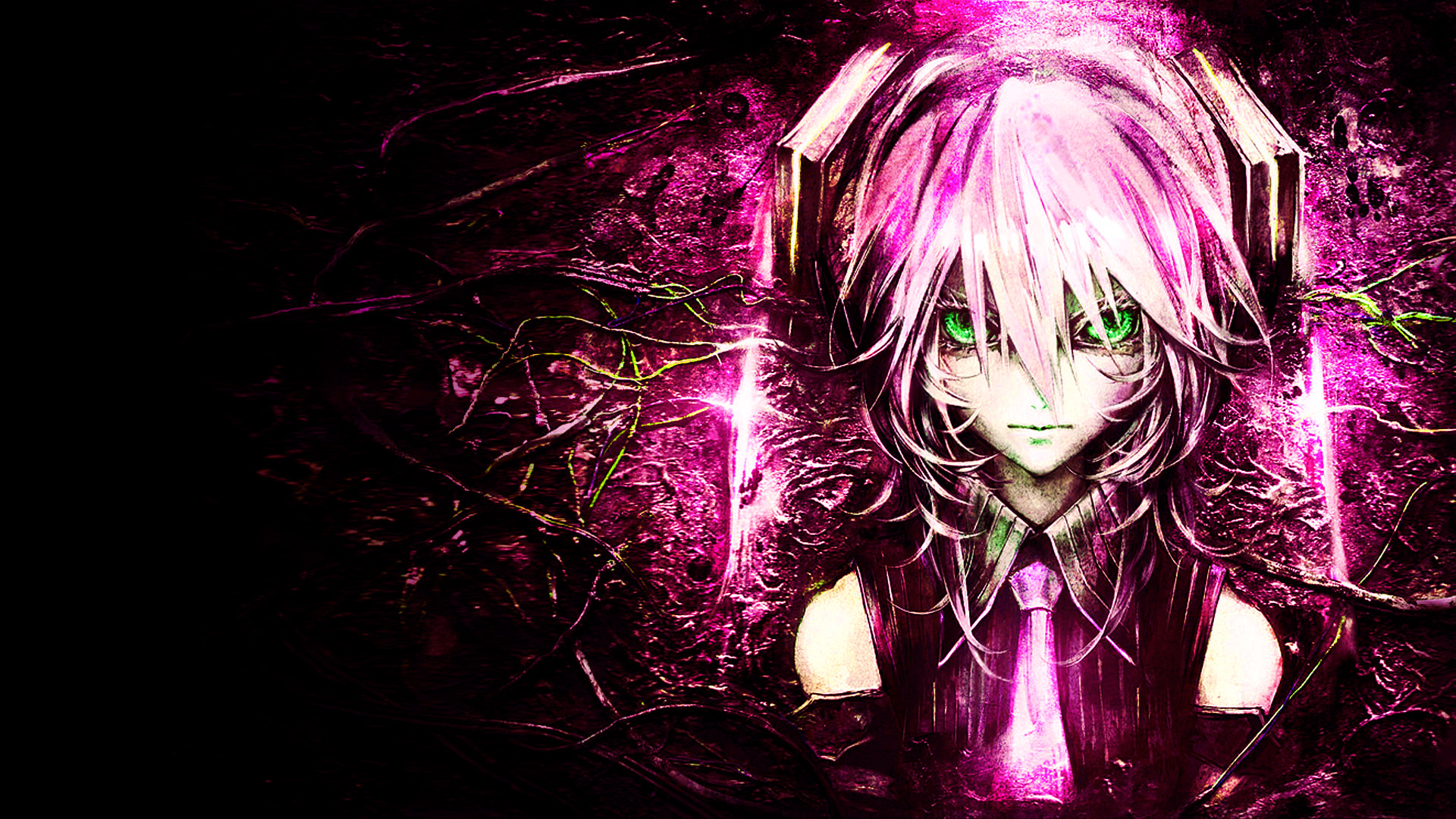 bright pink and black vocaloid anime background