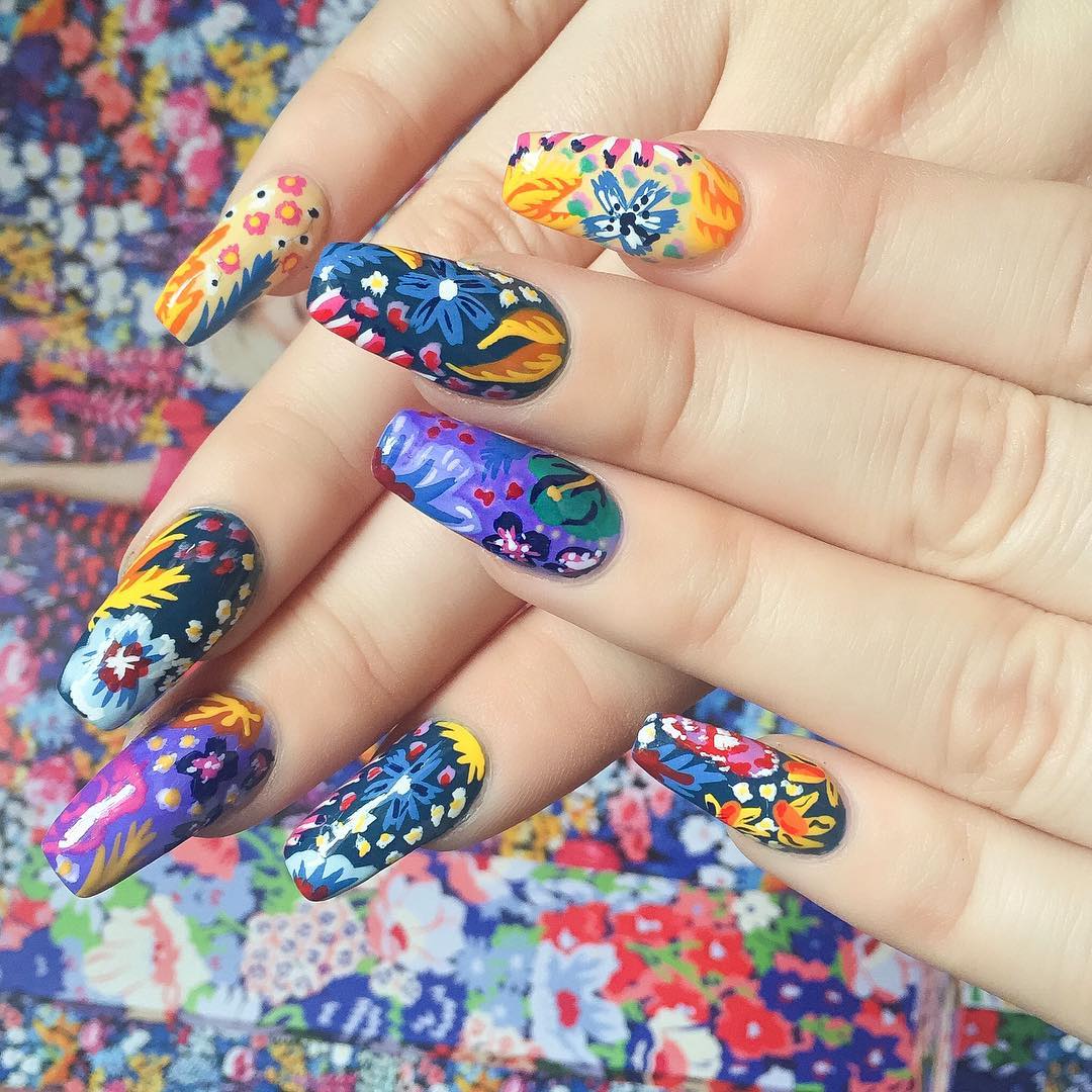 colorful floral nail design