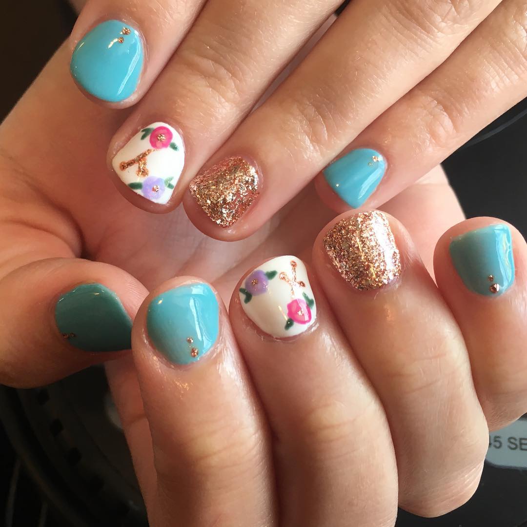 glitter floral nail design
