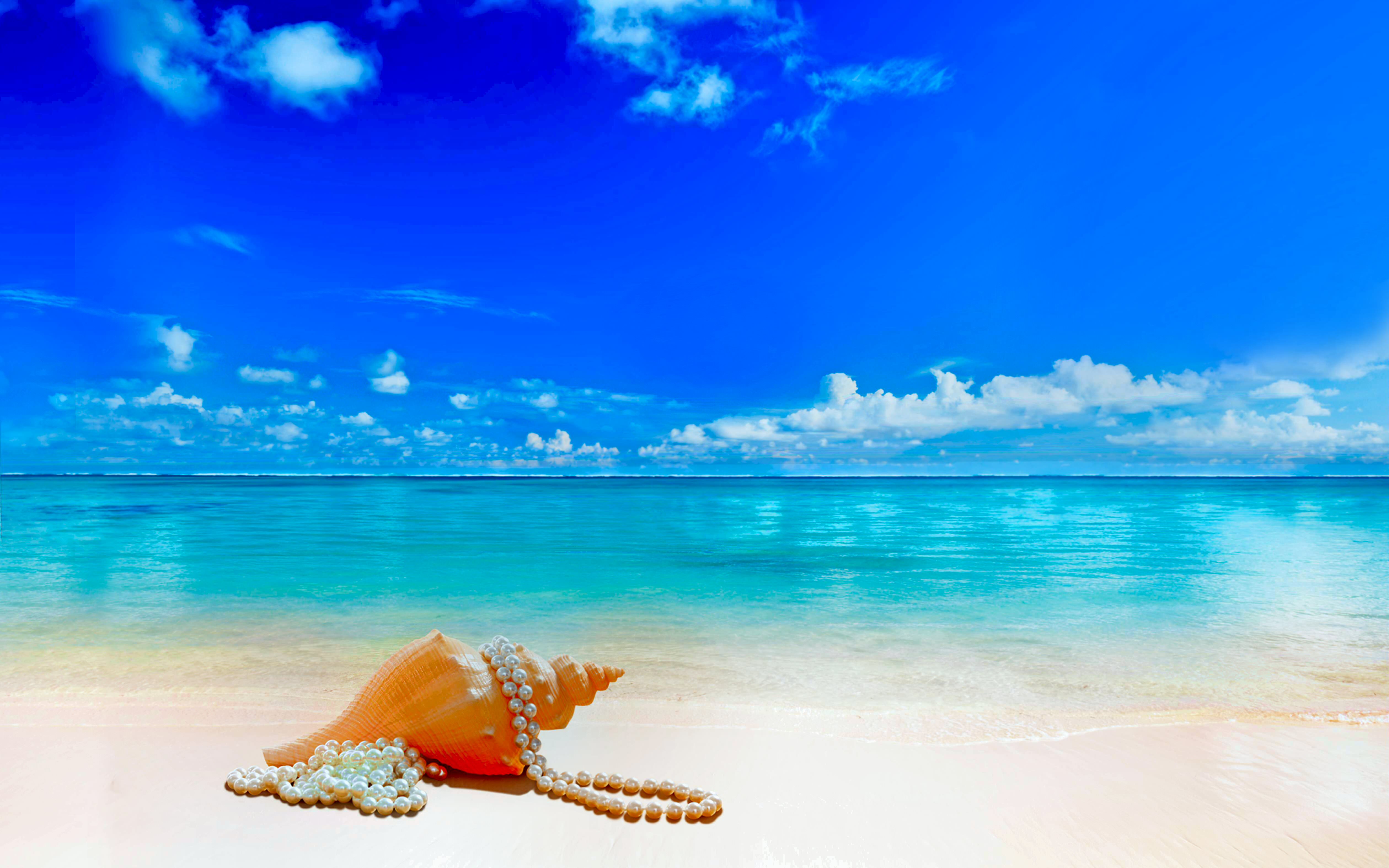sky blue turquoise nature with shell and pearls background