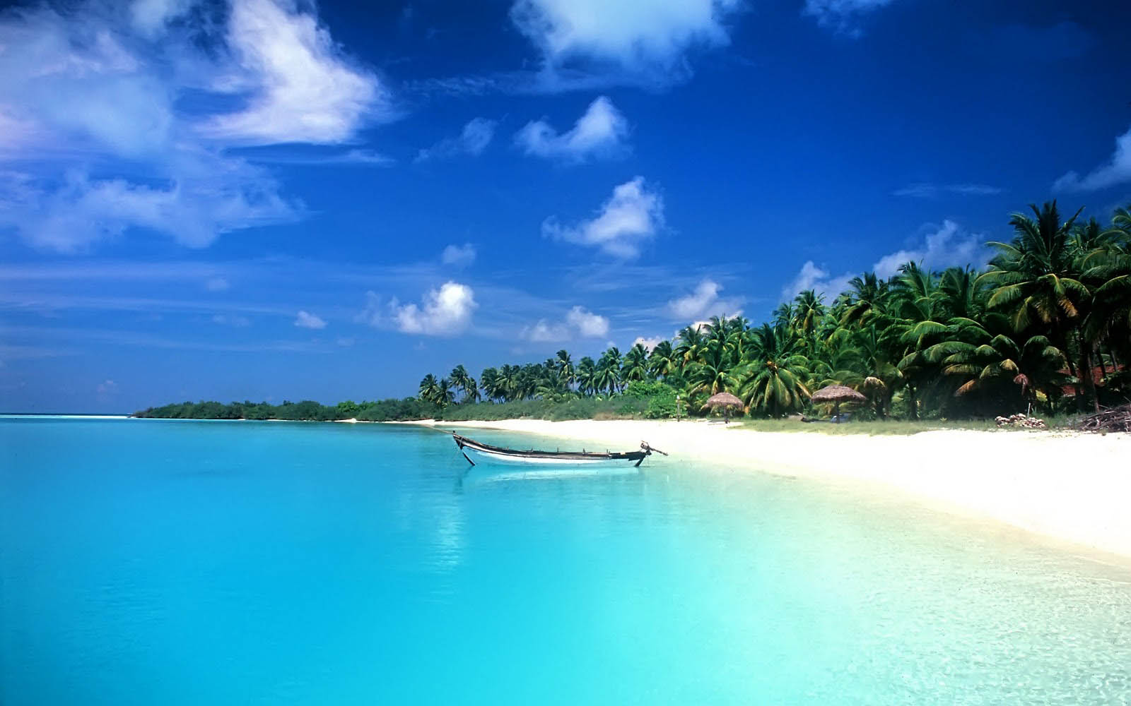beach with boat tropical wallpaper