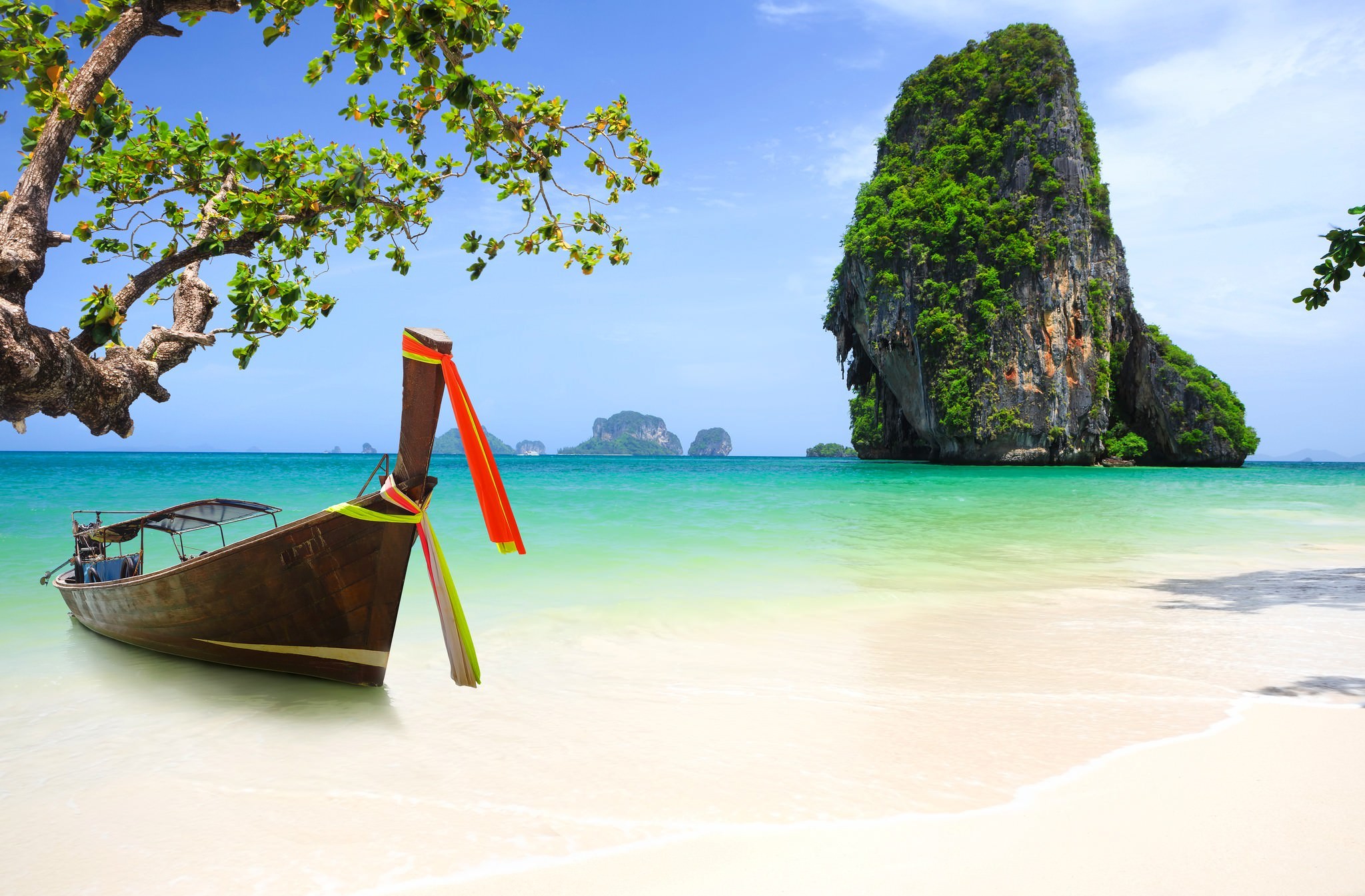 beach sand with boat tropical thailand background