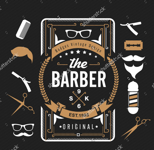 set of vintage barber shop logos