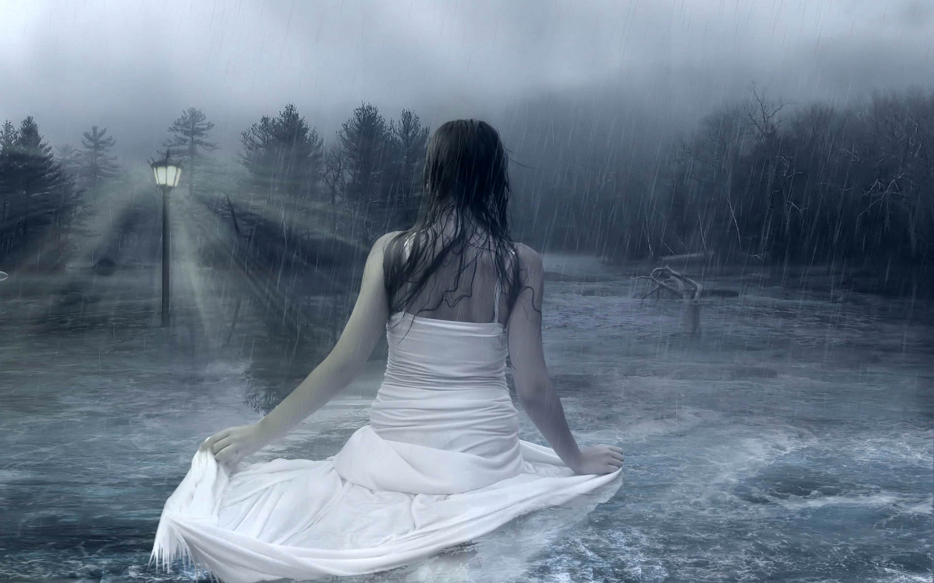 emo background of girl in rain water