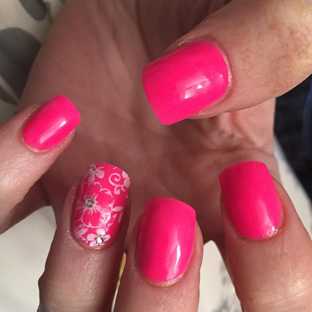 pink floral nails