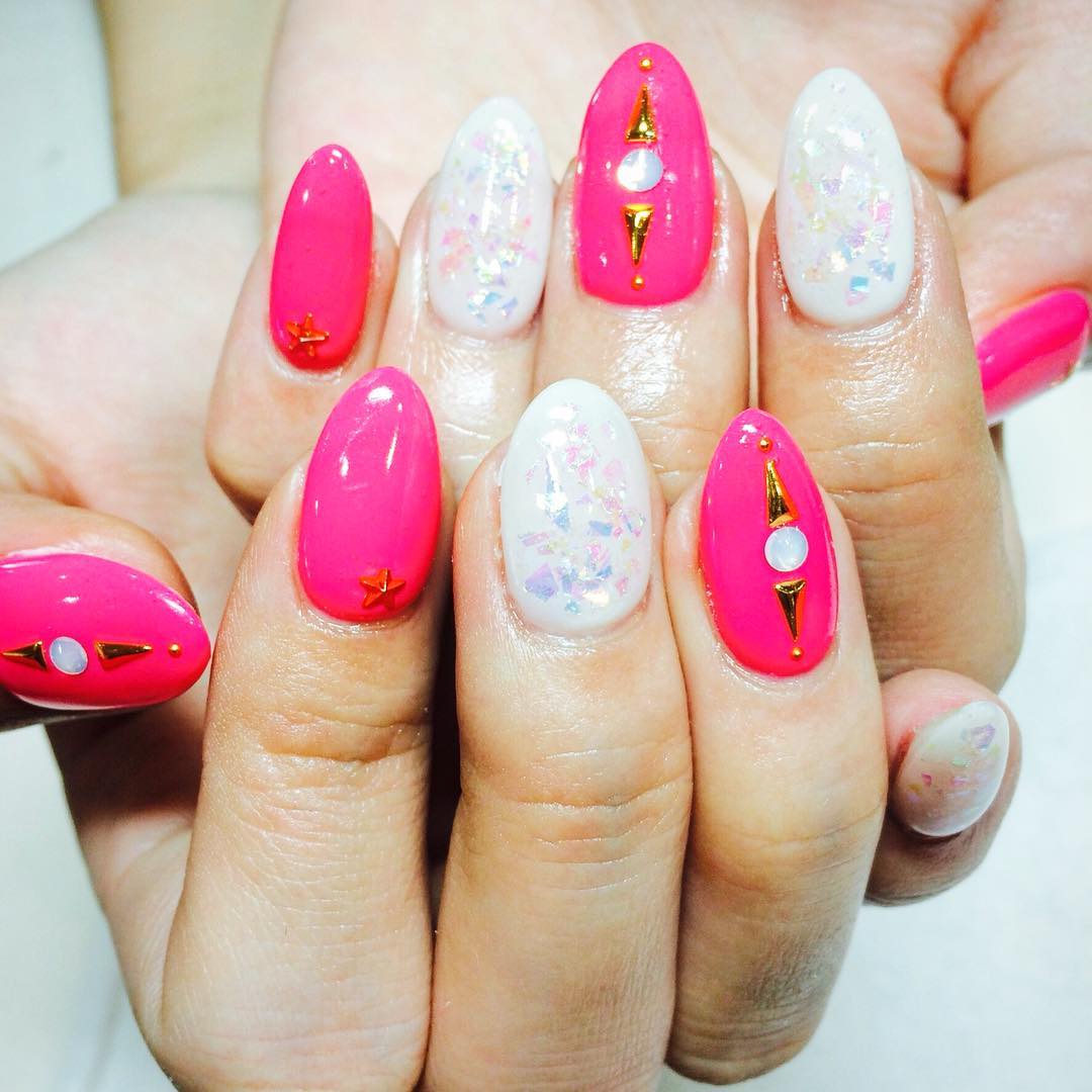 dark pink colored spring nail design