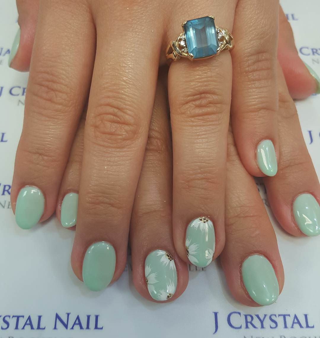sky blue acrylic nail design