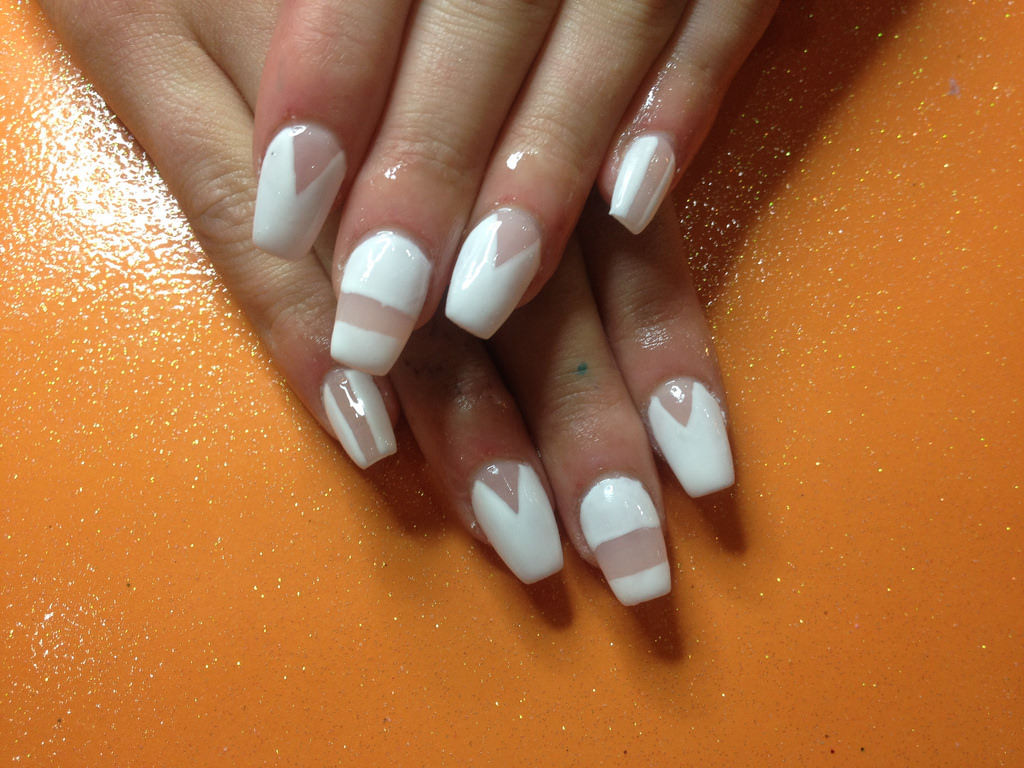 acrylic nails with white gel polish